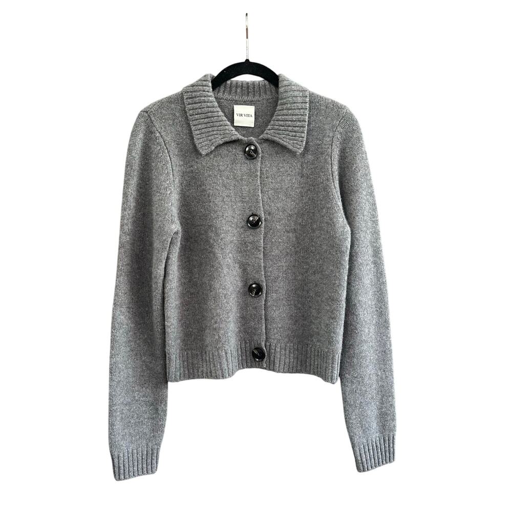VIR VITA Kaia Cashmere Knit Cardigan in Stone Grey